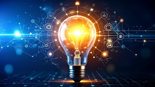 Lightbulb illuminates digital network, showcasing innovation and technology solutions