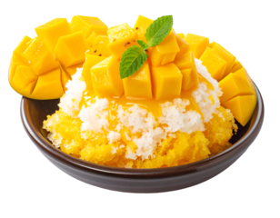 mango bingsu or Mango sulbing Korean dessert shaved ice cream isolated on transparent png