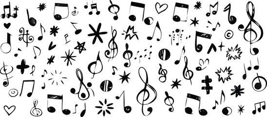 Vector art of handdrawn music notes and symbols on white background 

