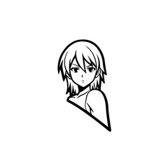 Black and white hot anime character line art illustration, stylish minimal outline drawing in clean style