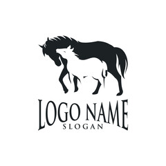 black horse logo with its foal