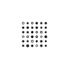 Sun shape symbol, black and white vector illustration of simple star, icon set 
