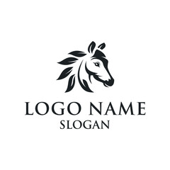 black horse logo with minimalist leaf motif
