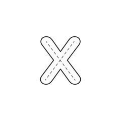 Clean graphic illustration of the letter X with an inner dashed line design, symbolizing a mark, a point of intersection, or a contemporary alphabet element for various design purposes