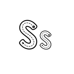 Tracing letters S for early learning and education, showing uppercase and lowercase sans-serif fonts with dotted lines for practice