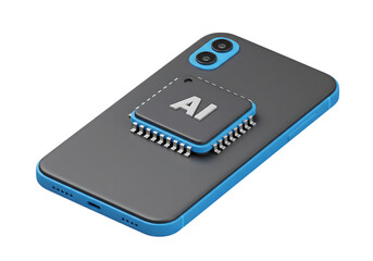 Smartphone with ai chip isolated on transparent background