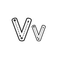 Educational guide displaying the step-by-step concept for writing the uppercase and lowercase letter V, aiding early learners in developing essential handwriting skills