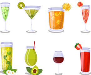 Collection of cocktail glass icons in modern flat style. Perfect vector bundle for bar menu design, party invitations, drink illustrations, mixology projects, and restaurant branding.