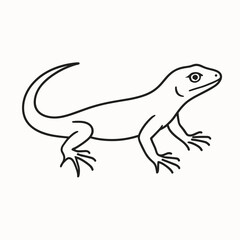 Line drawing of a lizard standing on a neutral background  