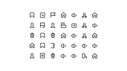 Collection of Simple Line Art Icons for User Interface and Navigation vector illustration