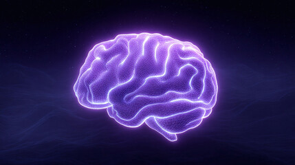 Obraz premium Glowing Purple Wireframe Brain - Abstract Digital Art
