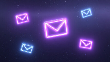 Neon Email Symbols in Space