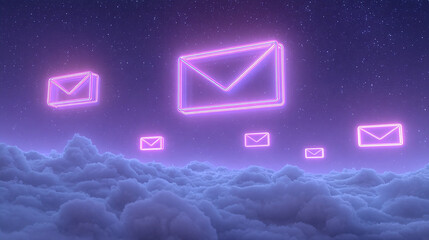 Neon Email Symbols in the Night Sky