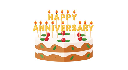Celebratory anniversary cake adorned with candle lettering and festive decorations. Perfect for party invitations, greeting cards, or website graphics.