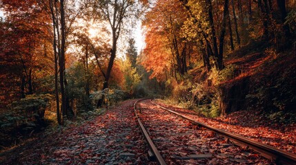 Fototapeta premium Autumnal forest railway tracks