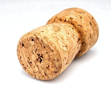 A champagne cork, light brown, sits on a white background - Powered by Adobe