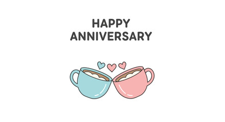 Minimalist anniversary greeting card design featuring coffee cups and hearts, perfect for celebrating relationships and milestones with warmth and simplicity.
