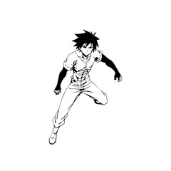Black and white hot anime character line art illustration, stylish minimal outline drawing in clean style