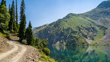 a beautiful mountain lake. a lake in the mountains