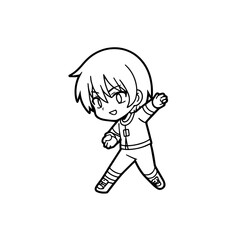 Black and white hot anime character line art illustration, stylish minimal outline drawing in clean style
