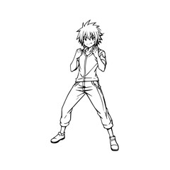 Black and white hot anime character line art illustration, stylish minimal outline drawing in clean style