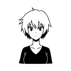 Black and white hot anime character line art illustration, stylish minimal outline drawing in clean style