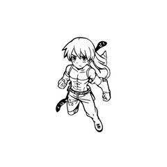 Black and white hot anime character line art illustration, stylish minimal outline drawing in clean style