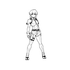 Fototapeta premium Black and white hot anime character line art illustration, stylish minimal outline drawing in clean style