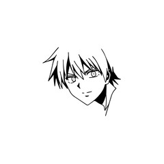 Black and white hot anime character line art illustration, stylish minimal outline drawing in clean style