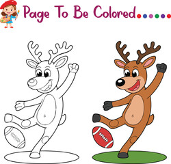 Christmas Reindeer Playing Football Coloring Page for Kids Activity Sheet