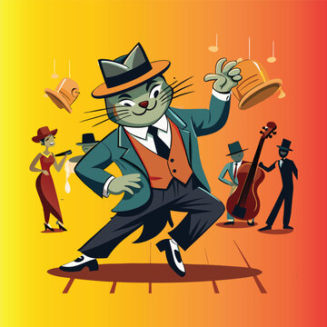 pachuco style caricature of a cat dancing to ska music svg 