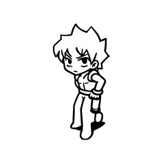 Black and white hot anime character line art illustration, stylish minimal outline drawing in clean style
