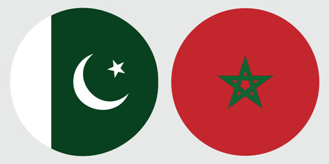 Pakistan and Morocco circular national flag on grey background , Round flat flag vector design and digital illustration 