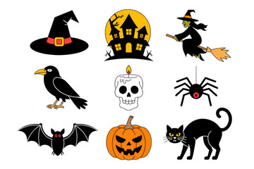 Halloween icons isolated on transparent background