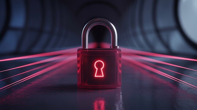 Glowing Red Lock Security Concept padlock protection