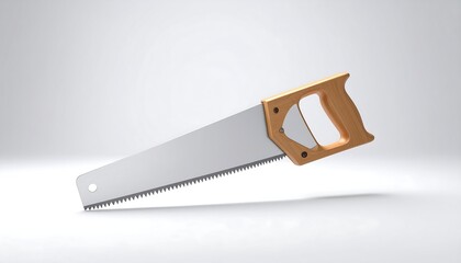 Hand saw, light gray metal blade, light brown handle