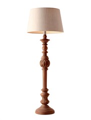 Elegant Wooden Floor Lamp with Beige Shade on White Background