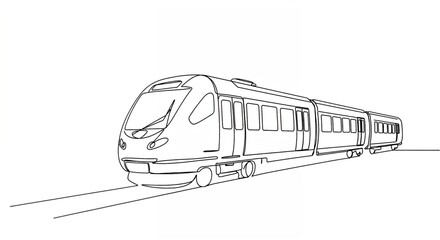 Train illustration in simple line art style on white background with copy space
