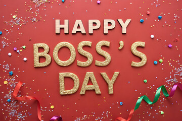 Bright Red Happy Boss’s Day Celebration Card – Festive Modern Style