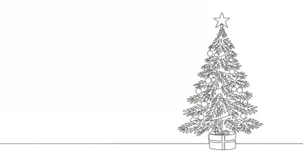Simple line drawing of a Christmas tree in a pot on a plain background for copy space