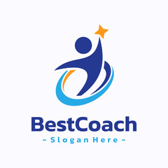 Best coach trainer logo template design. Success leader logo concept. Healthy life vector illustration.