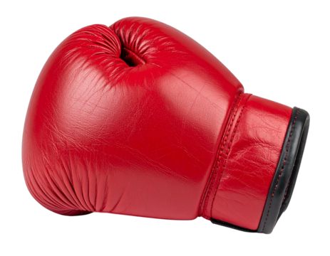 Top-Down View of Red Boxing Glove with Open Cuff, isolated on transparent background PNG - Powered by Adobe