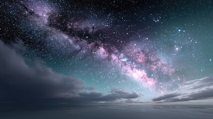 Fototapeta premium Vibrant Galaxy with Swirling Star Clusters against Dramatic Sky Backdrop for Cosmic Wonder and Space Exploration