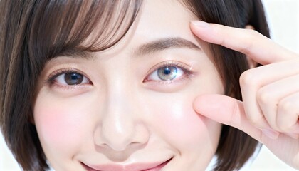 Fototapeta premium 笑顔でコンタクトレンズを見せる女性