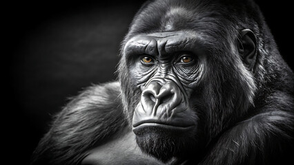 Obraz premium Portrait of a gorilla in black and white