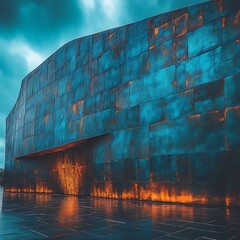 Modern building facade at dusk
