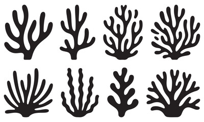 Obraz premium Hand-Drawn Seaweed and Coral Silhouette Collection