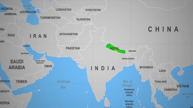 Nepal 2d animation map Asia country location geography atlas cartography