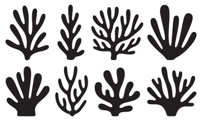 Fototapeta premium Hand-Drawn Seaweed and Coral Silhouette Collection