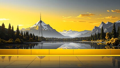 Scenic mountain lake sunrise